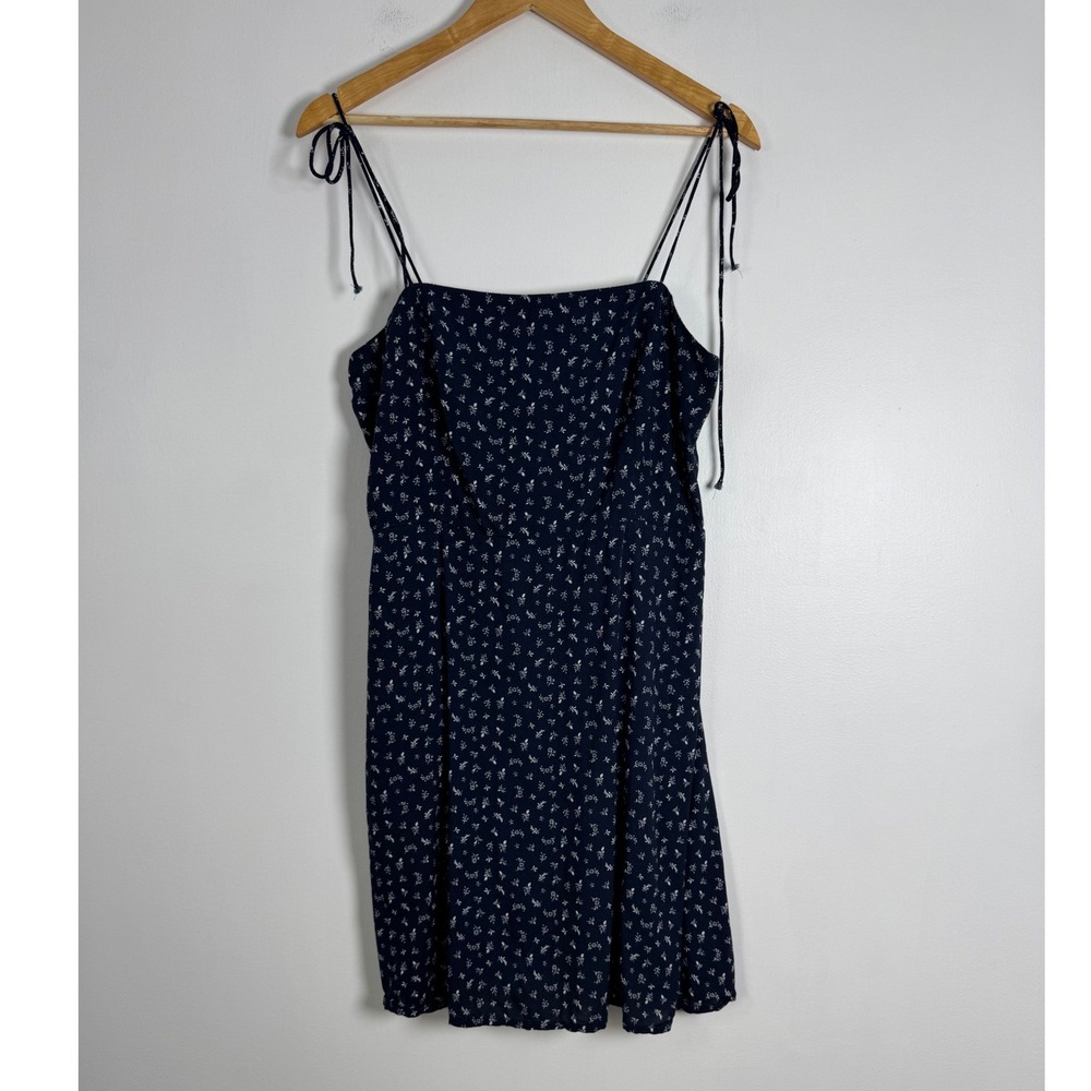 Cottagecore Old Navy Womens Large Mini Dress‎ Navy Blue Floral Tie Strap Smocked